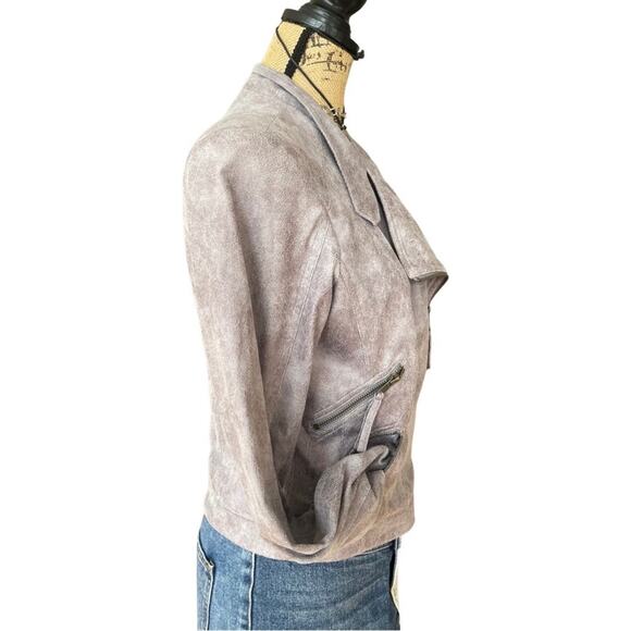 LAVANDER BROWN - NWOT faux leather moto biker jacket crackled gray size SMALL - Picture 5 of 15